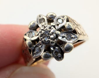 Vintage 9ct Gold Diamond Floral Cluster Ring sku1710
