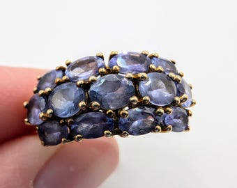 9ct Yellow Gold Vintage Tanzanite Three Row Ring sku1707