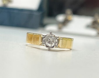 Anello solitario vintage con diamante in oro giallo da 18 ct