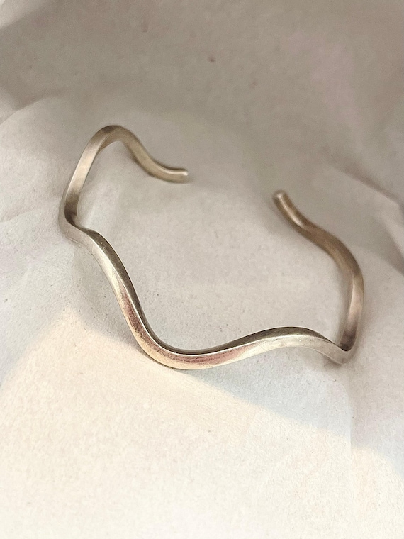Solid Sterling Silver Wave Bangle - image 1