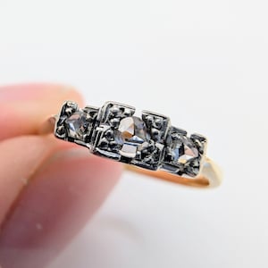 Art Deco 18ct Gold & Platinum Old Mine Cut Diamond Trinity Ring Sku1658