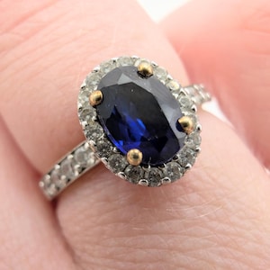 9ct Yellow Gold Vintage Sapphire & Diamond Cluster Ring Sku2011