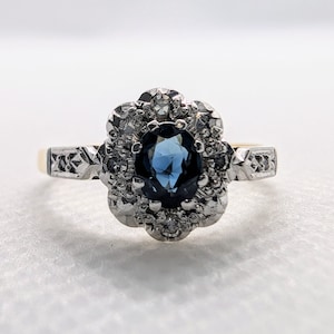 Antique Sapphire & Diamond Cluster Ring 18ct Yellow Gold sku1564