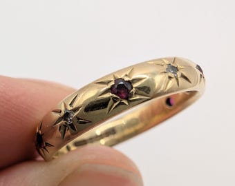 Vintage 9 Karat Gold Rubin & Diamant Ring Band Sku2027