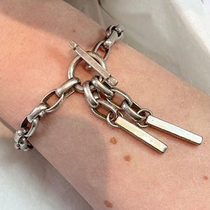 Chunky Sterling Silver T-Bar Drop Bracelet