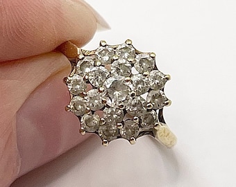 9 Karat 9k Solid Gold Vintage Funkelnde Cluster Ring sku1203