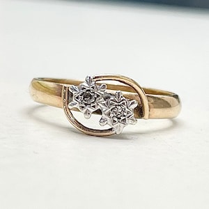 Diamond Vintage Two Stone Ring Set In 9ct Yellow Gold