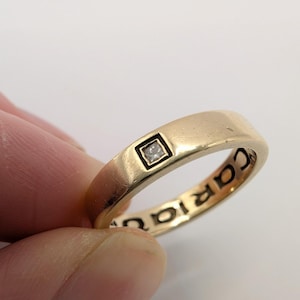 9ct Yellow Gold Vintage Diamond Solitaire Wedding Band Cariad Clogau Welsh Ring Sku2002