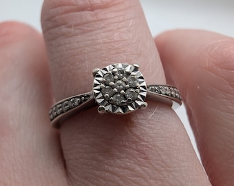 Round Brilliant Cut Diamond Engagement Cluster Ring Crafted in 9ct White Gold sku1545