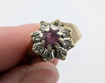 9ct Gold Ruby & Diamond Cluster Floral Ring sku2069