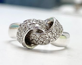 Solid 18ct White Gold Diamond Knot Cluster Ring