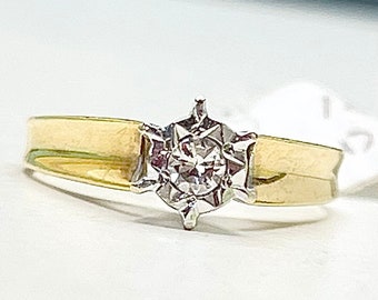 Anello solitario vintage con diamante in oro giallo da 18 ct sku1117