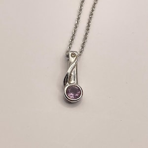 9ct White Gold Pink Solitaire & Diamond Pendant 18 Inch Necklace sku1386