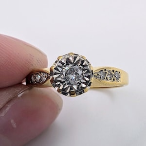 Antique 18ct Gold Diamond Solitaire Ring sku1589