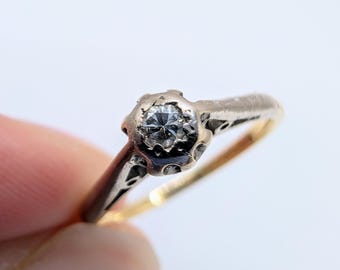 18ct Yellow Gold & Platinum Diamond Solitaire Vintage Ring sku1734