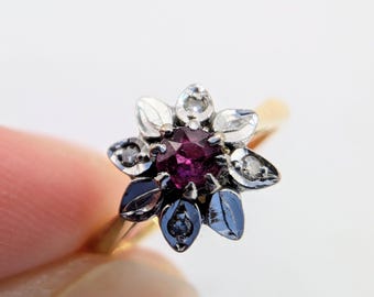 18ct Gold Ruby & Diamond Cluster Floral Ring sku1738