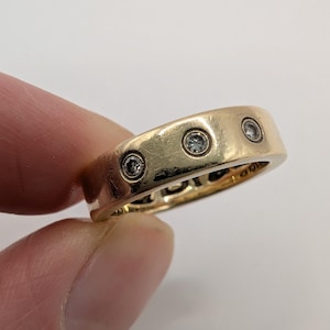 9ct Yellow Gold Vintage Diamond Trinity Wedding Band Cariad Clogau Welsh Ring Sku2001