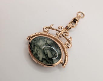 9 Karat Rose Gold Vintage Achat & Onyx Spinning Fob Anhänger Sku1998