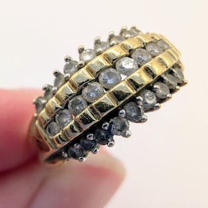 9ct Yellow Gold Triple Row Diamond Cluster Ring Sku1808