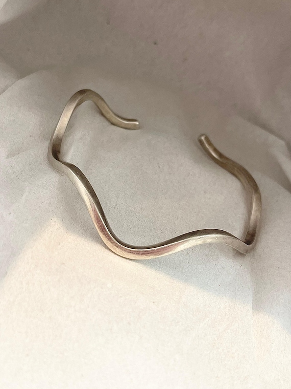 Solid Sterling Silver Wave Bangle - image 2