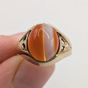 9ct Yellow Gold Vintage Banded Agate Solitaire Ring Sku2051