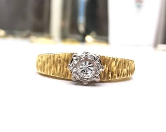 Anello con solitario e diamante vintage in oro massiccio 18k 18k, sku1114