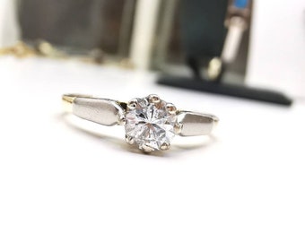 18ct 18k Solid Gold & Platinum Vintage Diamond Solitaire Ring sku1109