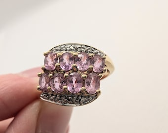Anillo de oro de 18 quilates con topacio rosa y diamantes (sku1567)