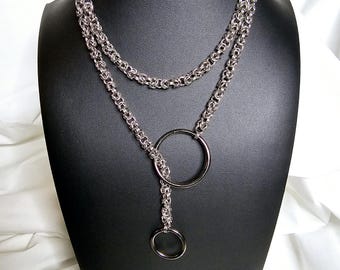Collar funcional de acero inoxidable estilo Lariat, bizantino, para uso diario, discreto, duradero y divertido.