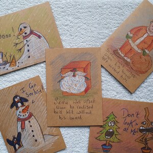 5 cartoline di Natale divertenti fatte a mano / disegni originali / regali di Natale / Danny Shooter Art / disponibilità limitata