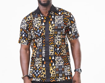 Black Men's African Tribal Print Cotton Easy-wear Ankara Shirt By Zedi