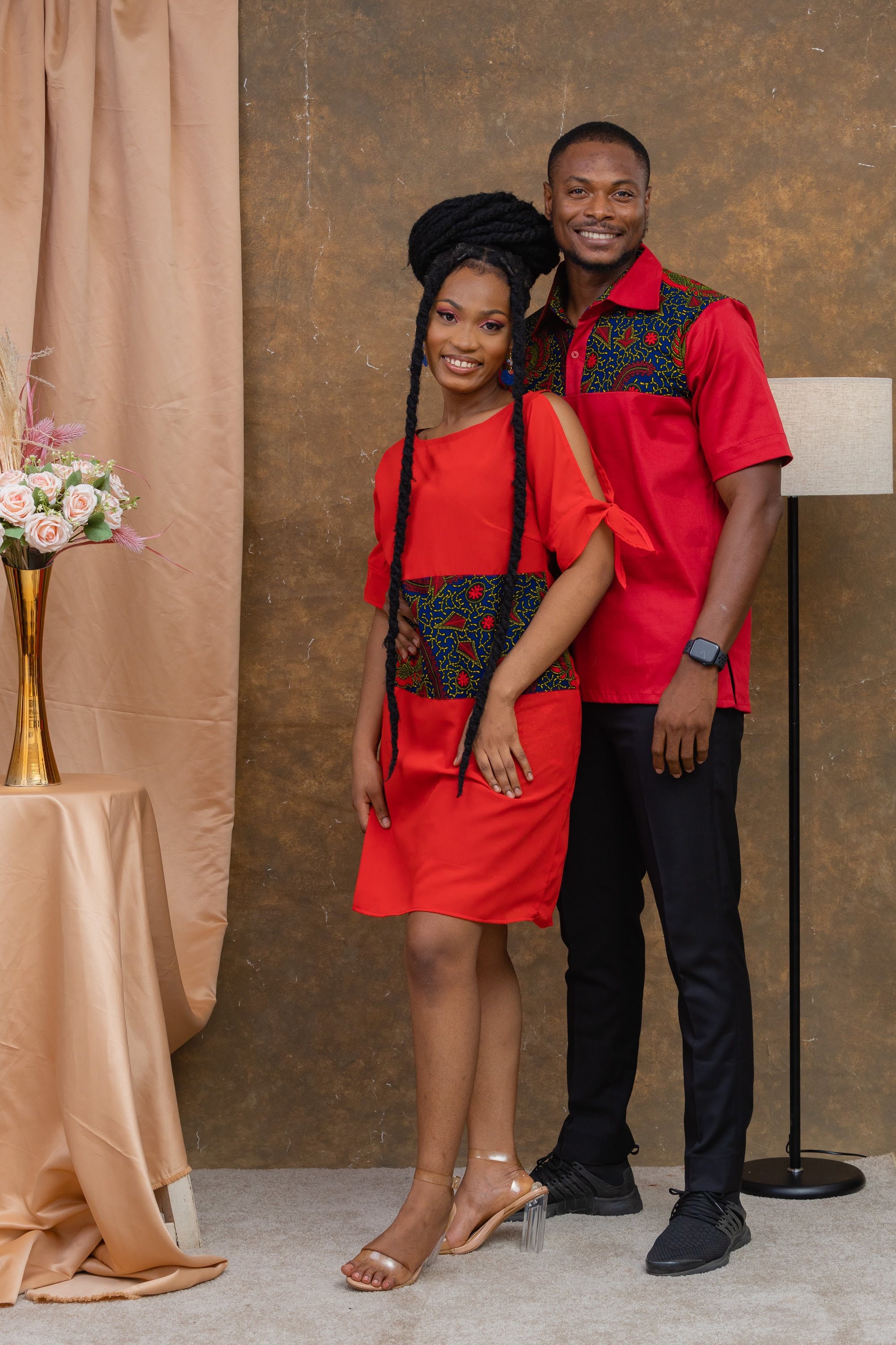 Men's Red and Navy Top, Ankara African Shirt, Button up Wax