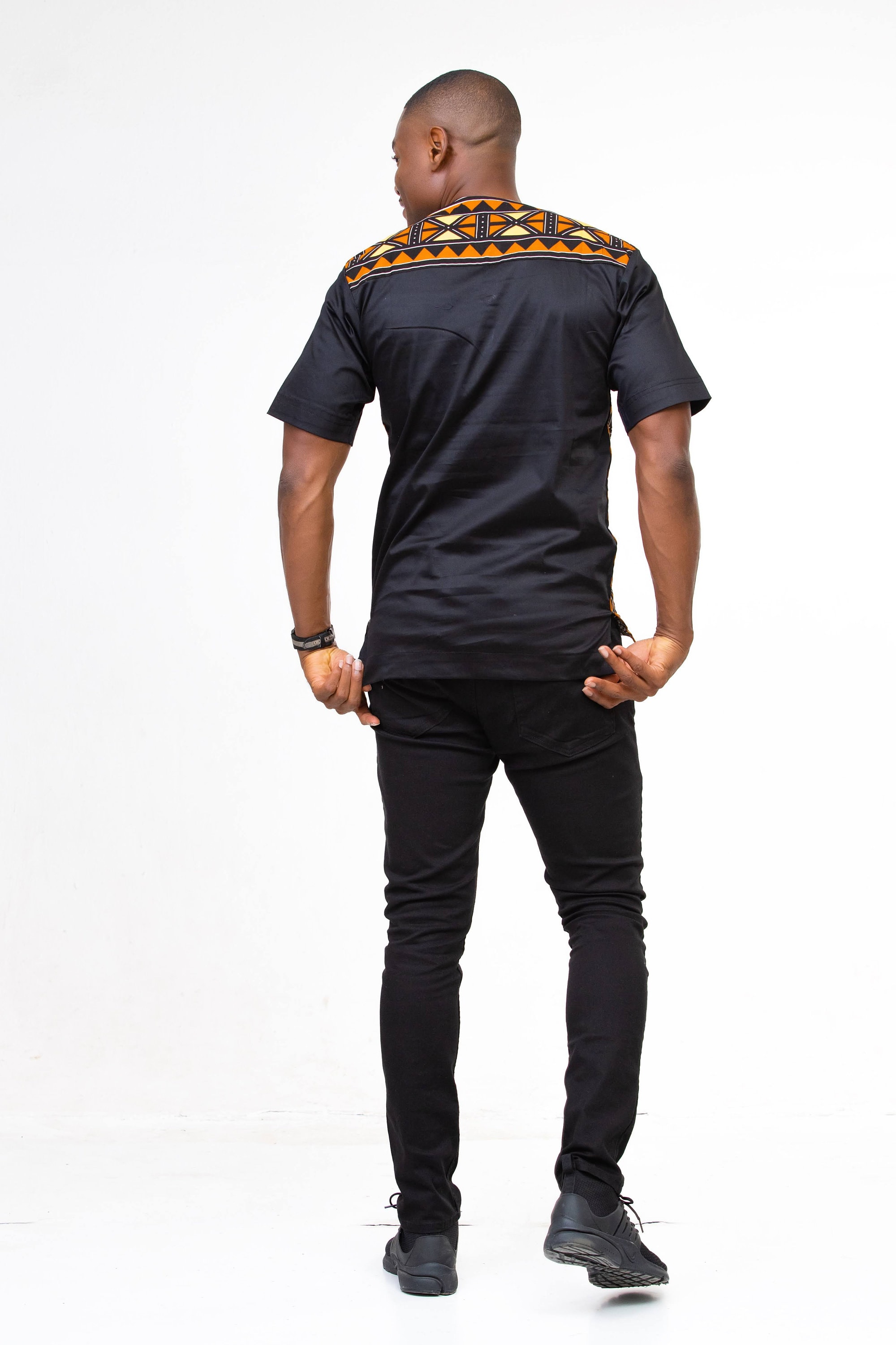 Black Brown Short Sleeve African Print Ankara Shirt by Zedi