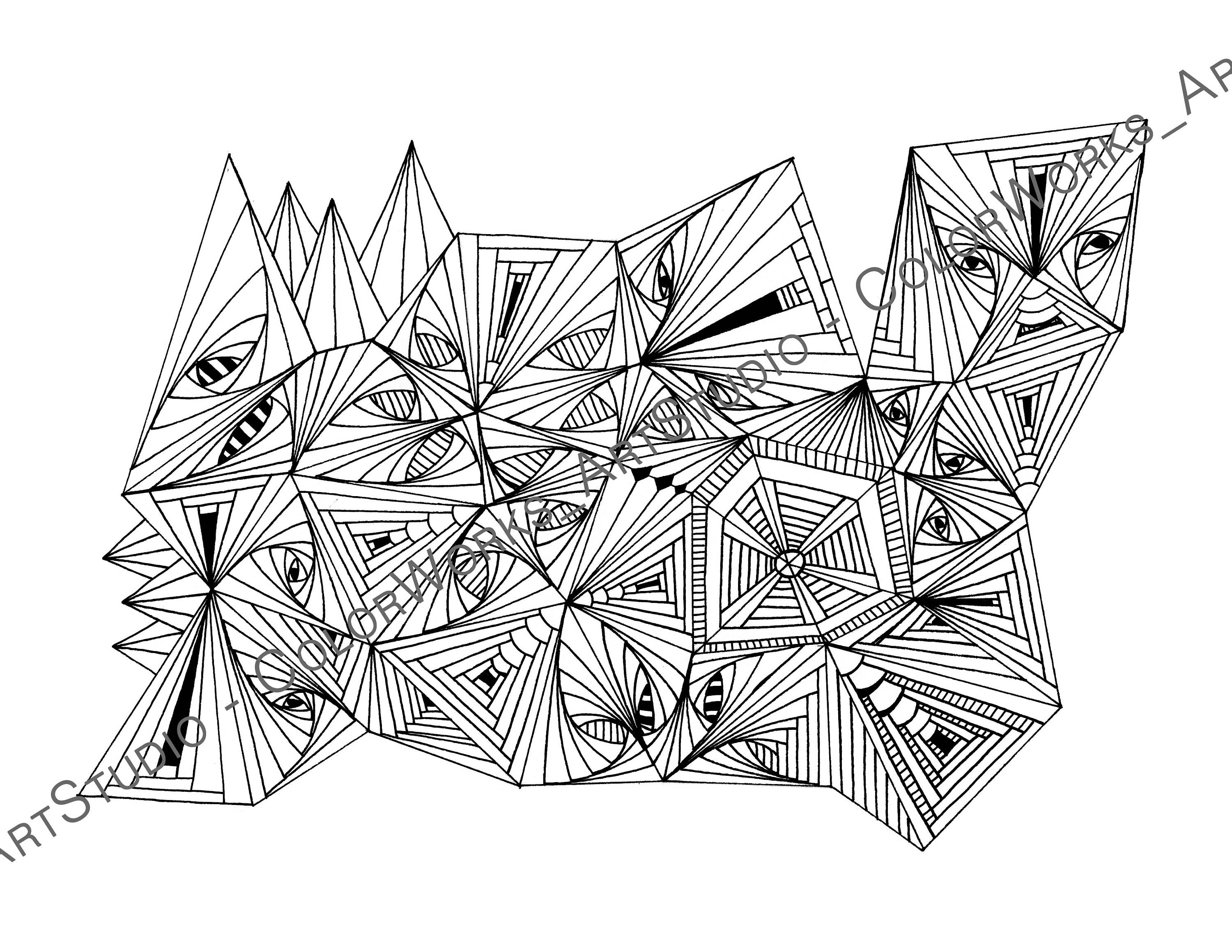 Coloring Page Geo Line Art Zentangle | Etsy