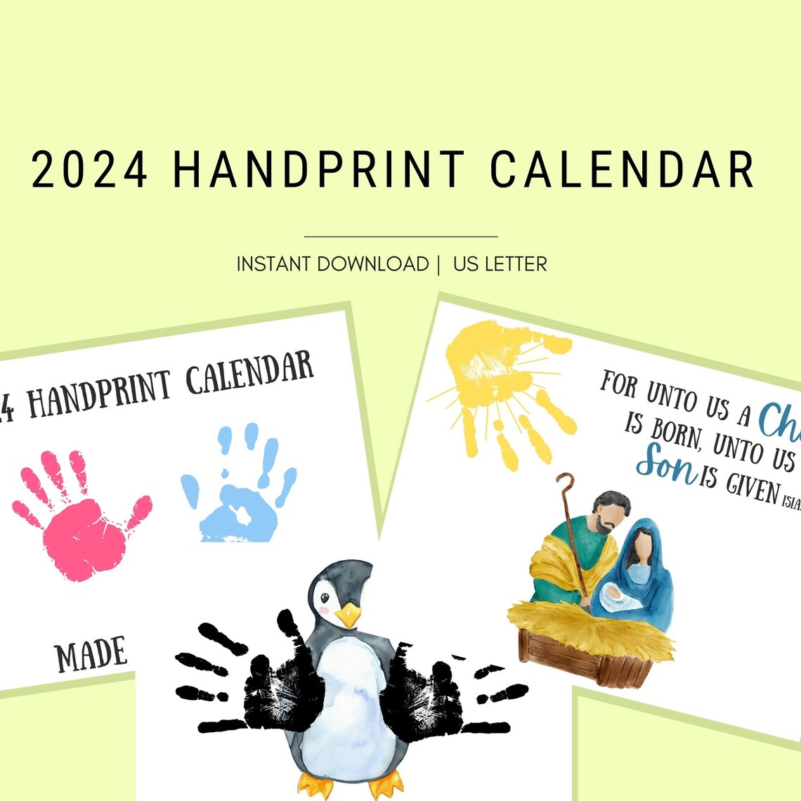 Printable Handprint Art 2024 Calendar Handprint Keepsake From Etsy