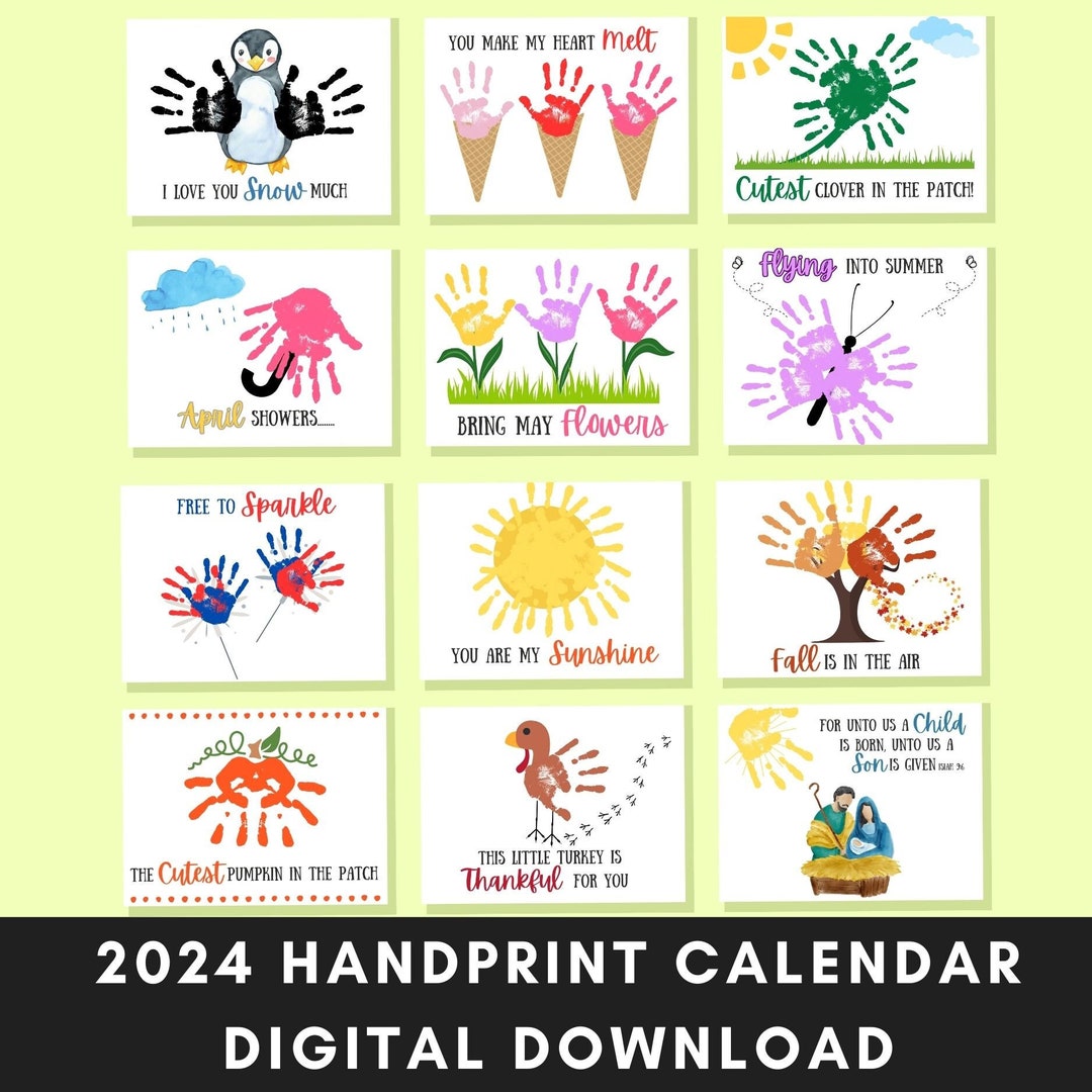 Printable Handprint Art 2024 Calendar Handprint Keepsake From Etsy