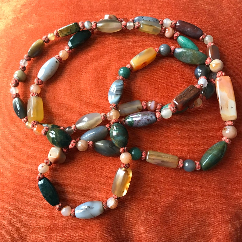 Agate Necklace Long Multi color beggar beads vintage Agate | Etsy