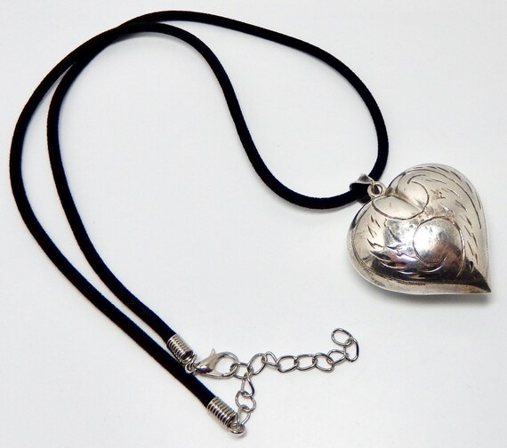 Heart Necklace Silver Puffy Pendant Vintage Sterling - Large Silver Puffed Heart Pendant Heart Necklace Silver Puffy Pendant Vintage Sterling - Large Silver Puffed Heart Pendant