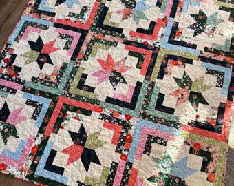 Handmade Floral Star Quilt: Colorful Girls Room Decor