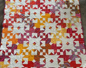 Handmade Modern Quilt: Colorful Star Design, Soft Minky Back (50” x 60)