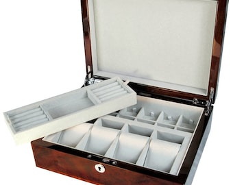 Hillwood English Burl Walnut Gents Valet Box with Lock (WN125V)