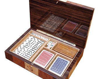 Maple Walnut Elm Burl Game Compendium Box with Lock
