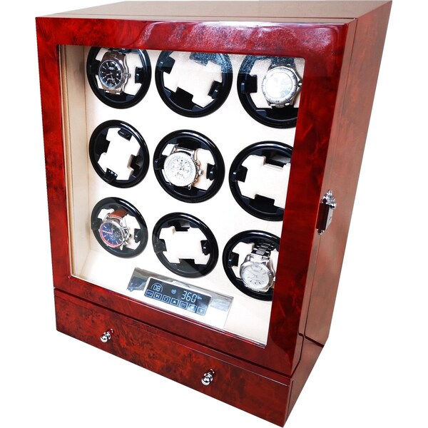 Hillwood Touchscreen 9 Watch Winder in Laminated Makah Burlwood Veneer (HW49LMG)