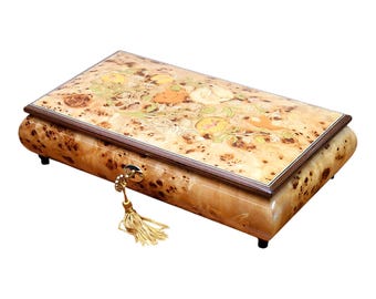 Maple Burl Musical Jewellery Box – Handmade Marquetry Gift for Her