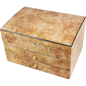Extra Large Maple Burl Wood Jewellery Box with Multiple Compartments by Hillwood (J150MP)