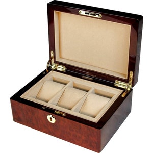 Hillwood Makah Burl wood 3 Watch Storage Box with Lock (VM016W)