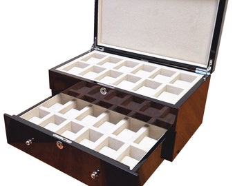 Caja de almacenamiento para 24 relojes de nogal inglés con cerraduras (WN424W)