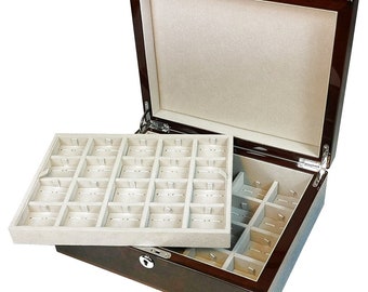 Hillwood English Burl Walnut Cufflink Box with Tray Holds 40 Pairs