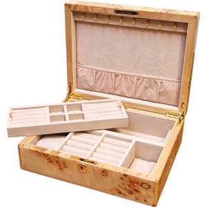 Hillwood Maple Burl Wood Jewellery Box with Tray (MP125J)