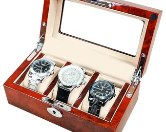 Hillwood Laminated Makah Burlwood 3 Watch Collectors Box with Clear Top (W003LMG)